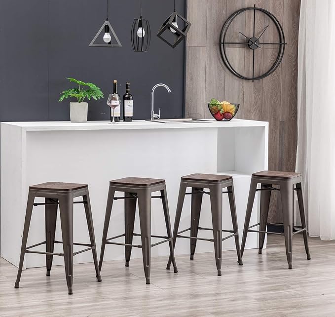 HAOBO Home 26" Backless Metal Counter Stool Height Barstools - Image 7