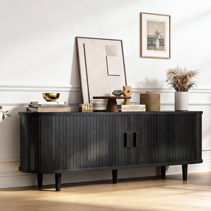 58" Mid Century Modern TV Stand, Wood TV Consoles by Unknown