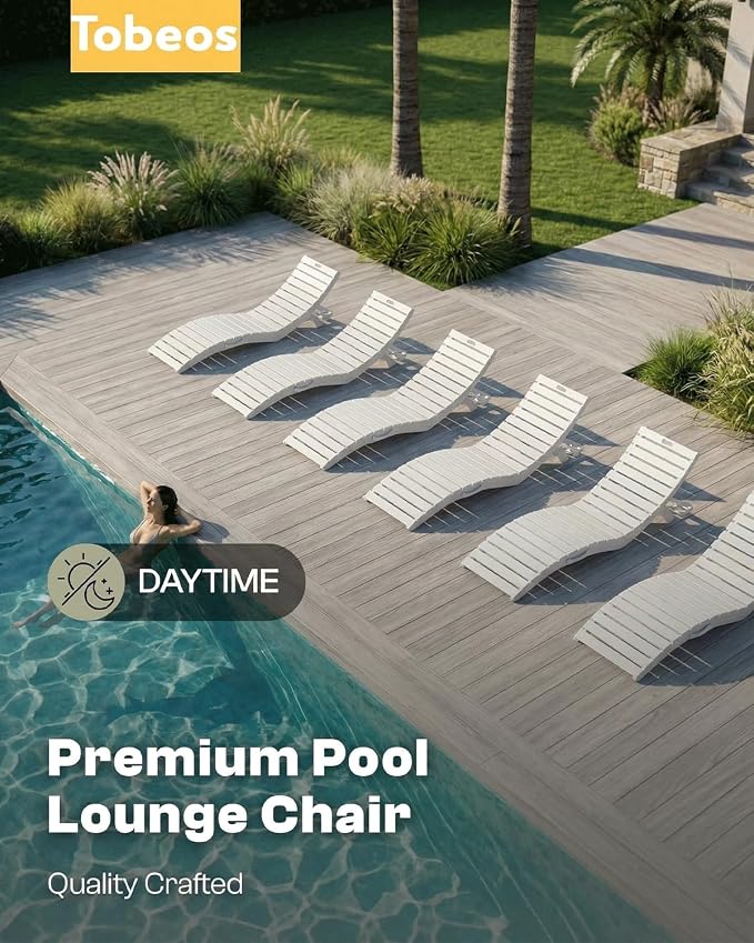 Folding HDPE Pool Lounge Chairs Set of 4, Pre-Assembled Outdoor Chaise Lounge - Image 9