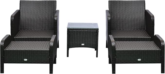Outsunny 5 Pieces Rattan Wicker Lounge Chair Outdoor Patio Conversation Set - Image 6