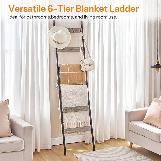 HOOBRO Blanket Ladder, 6-Tier Towel Rack - Image 4