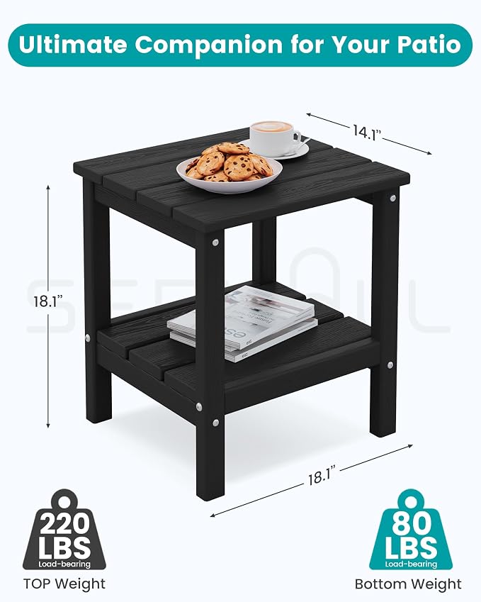SERWALL 2-Tier HDPE Outdoor Side Tables Set of 4, Weatherproof Rectangular - Image 2