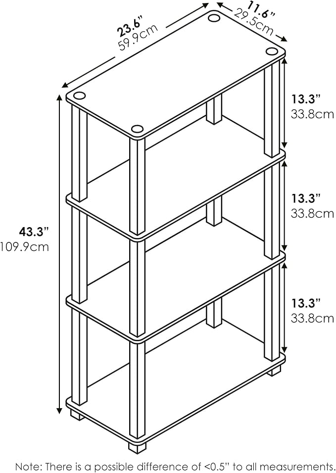 Furinno TURN-S-TUBE Storage Shelves, 4-Tier Book Shelf, Corner Shelf, Toolless - Image 3