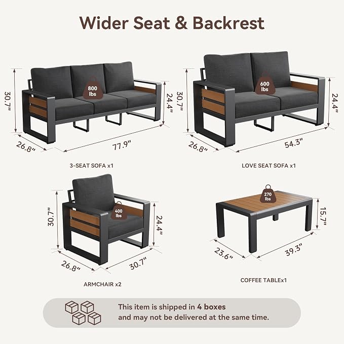 Aoxun Aluminum Patio Furniture Set, 7 Seats Luxury Metal Patio Furniture - Image 2