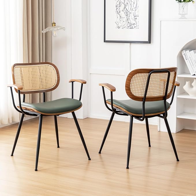 Rattan Dining Room Chairs Set of 2, Mid Century Modern Kitchen Side Chairs - Image 5