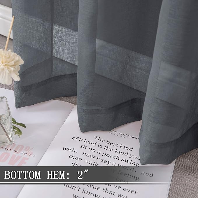Tollpiz Sheer Curtains Bedroom Linen Textured Curtain Sheers Light Filtering - Image 4