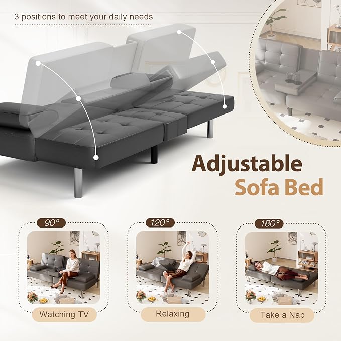 Shahoo Convertible Folding Futon Sofa Bed Sleeper Couch - Image 4