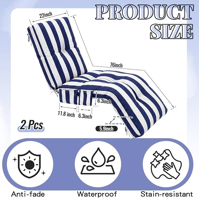 Kigley Outdoor Chaise Lounge Cushions - Image 2