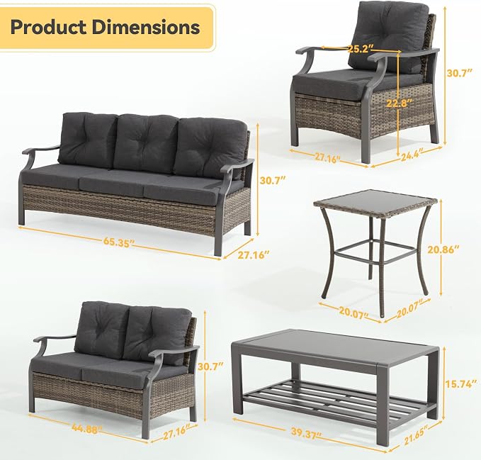 Outdoor Patio Furniture Set, 6 Pieces Outdoor Conversation Sets - Image 2