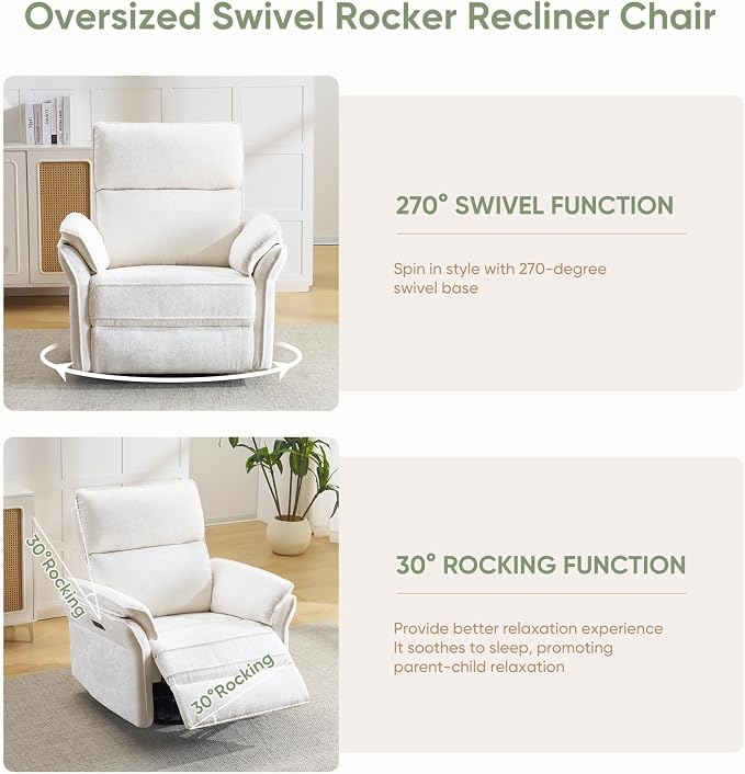 Power Swivel Rocker Recliner, Glider Recliner Nursery Chair - Image 4