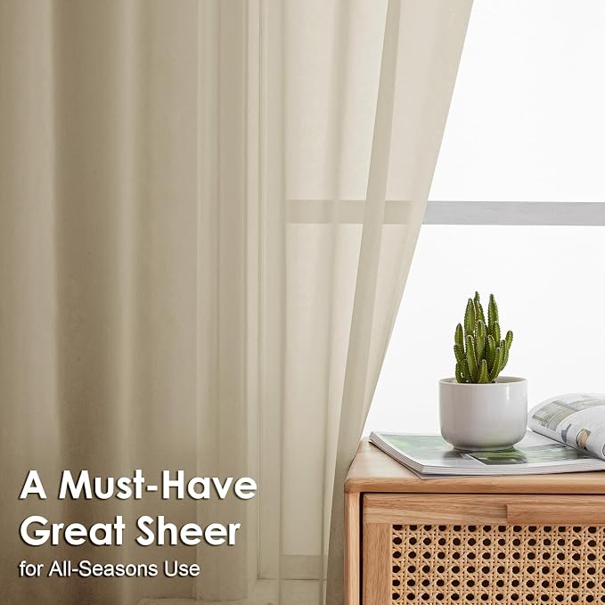 OVZME Taupe Sheer Curtains 72 Inches Long 2 Panels - Image 2