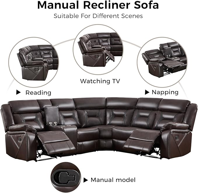 EBELLO Faux Leather Reclining Sectional Sofa Set - Image 5