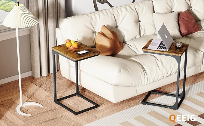 QEEIG C Table Side Table Set of 2 Living Room Sets C Shaped Couch Tray End - Image 12