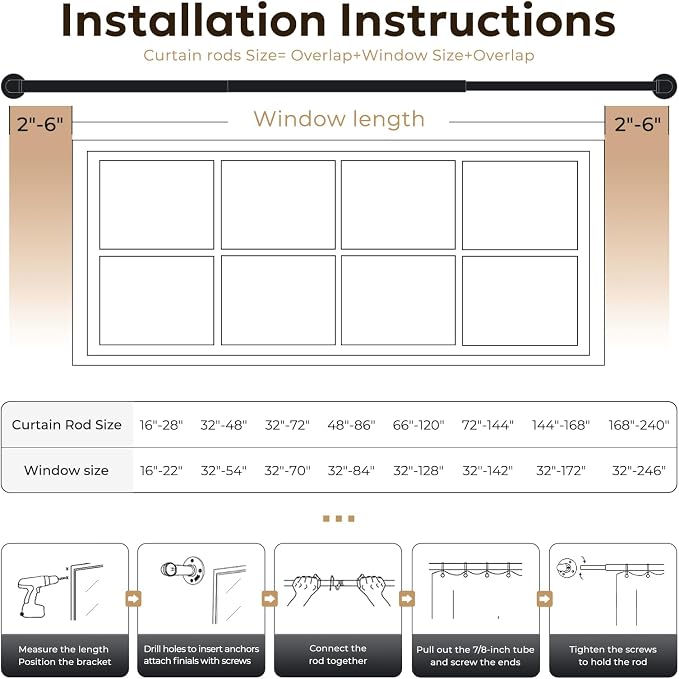 Zeerobee Curtain Rods for Windows 48 to 84, 1 Inch Industrial Wrap Around - Image 6