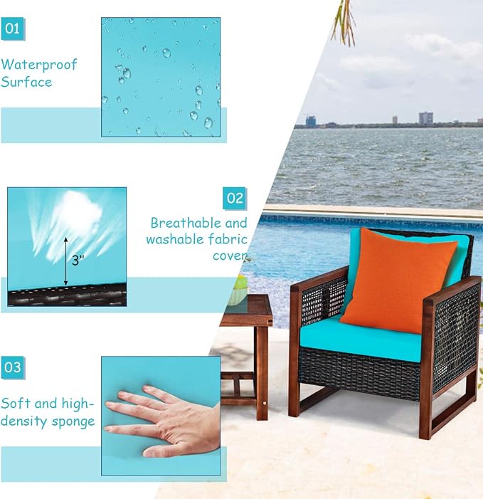 Tangkula 3 Pieces Patio Wicker Furniture Set, Rattan Outdoor Sofa Set - Image 8