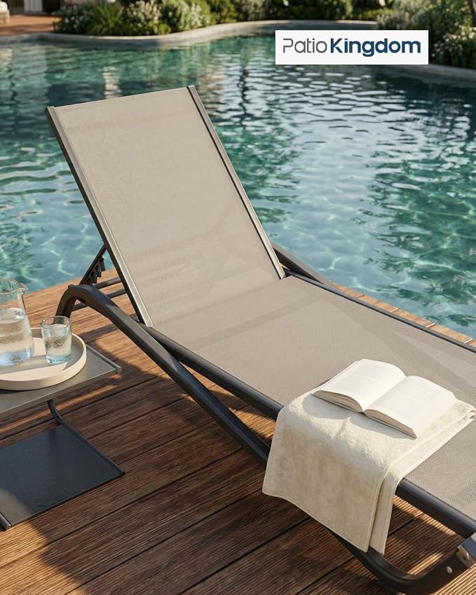 Set of 2 Patio Chaise Lounge Chairs, All-Weather Aluminum Pool Loungers - Image 4