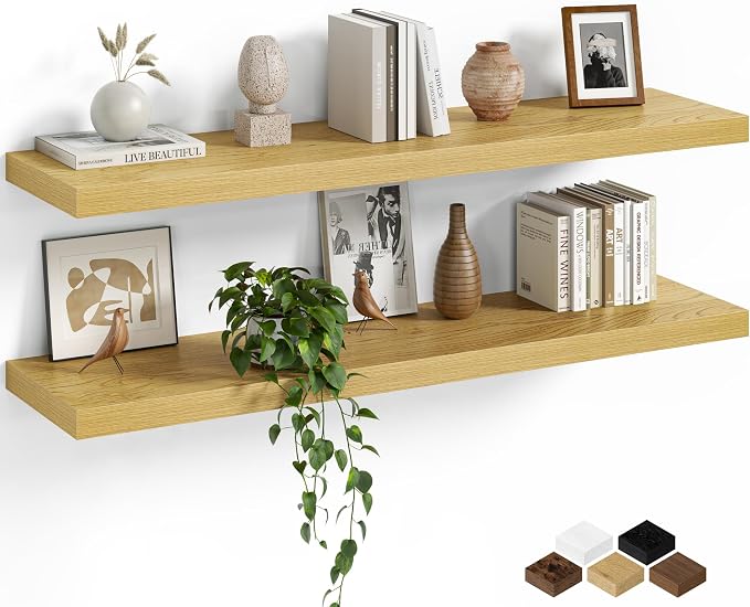 Fun Memories Floating Shelves for Wall, 40 Inch Long Set of 2 Rustic Wood Wall by FunMemories