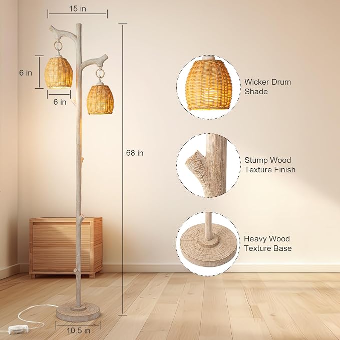 Scenekoy 68" High Farmhouse Rustic Country Cottage Floor Lamp Tree Trunk Faux - Image 7
