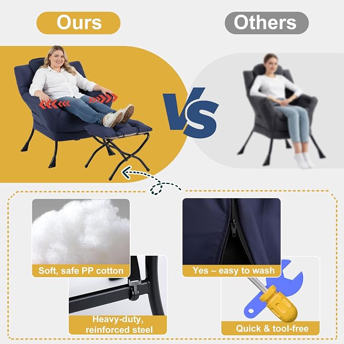 Lazy Chair with Ottoman, Large Accent Chair with Ottoman and a Throw Pillow - Image 9