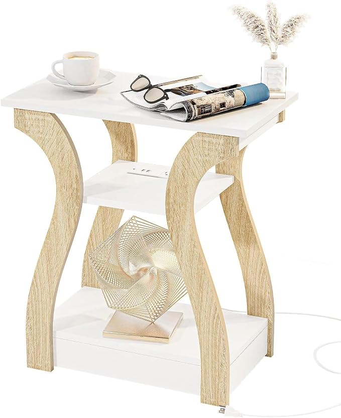 FROMJBEST End Table with Charging Station, Side Table with USB Ports and Outlets by FROMJBEST
