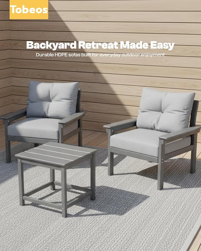 HDPE 4 Piece Patio Furniture Set, All-Weather Outdoor Couch - Image 8