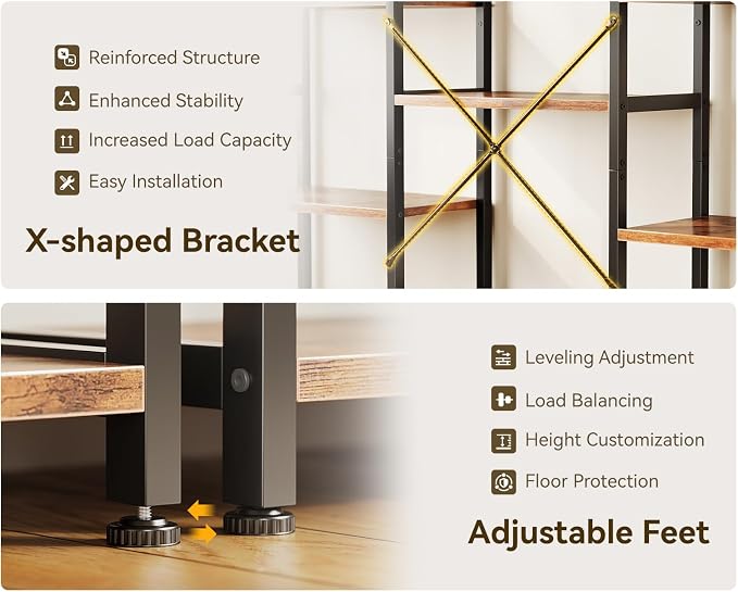 Casaottima Triple 4 Tier Bookshelf, Large Bookcase - Image 5