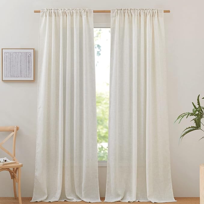 NICETOWN Linen Curtains for Windows 90 inch Long 2 Panels, Rod Pocket & Back - Image 2