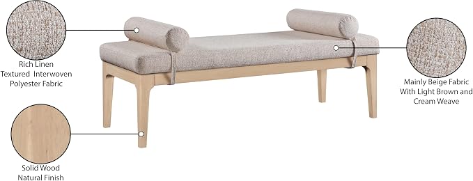 Meridian Furniture 22072Beige Priscilla Collection Art Deco Bench - Image 9