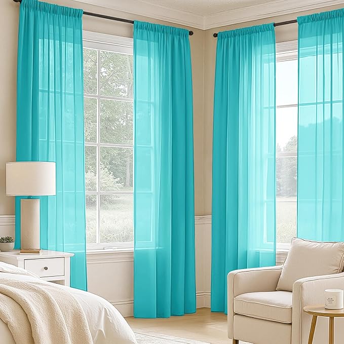 MIULEE Turquoise Sheer Curtains 72 Inches Long, 4 Panels Set, Light Filtering - Image 2