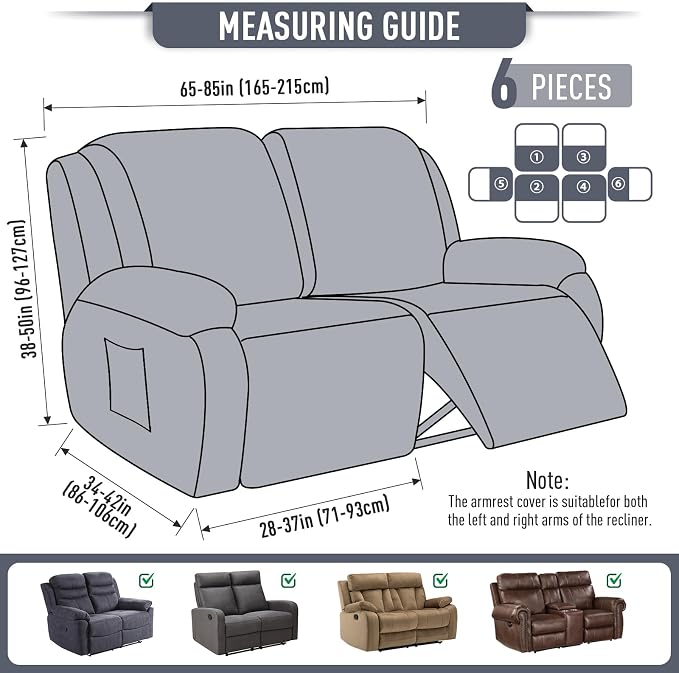 TAOCOCO Recliner Loveseat Slipcover, 6 Pieces Dual Recliner Sofa Covers - Image 4