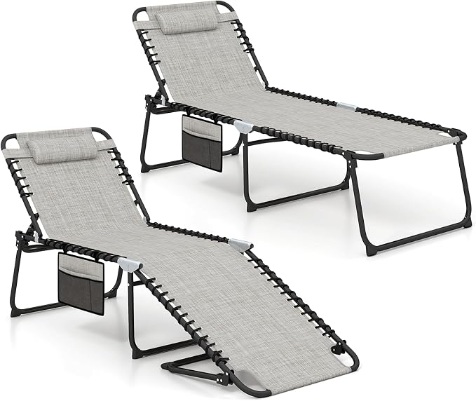 GYMAX Lounge Chair for Outside, 440lbs 27” Oversize Folding Beach Tanning by GYMAX