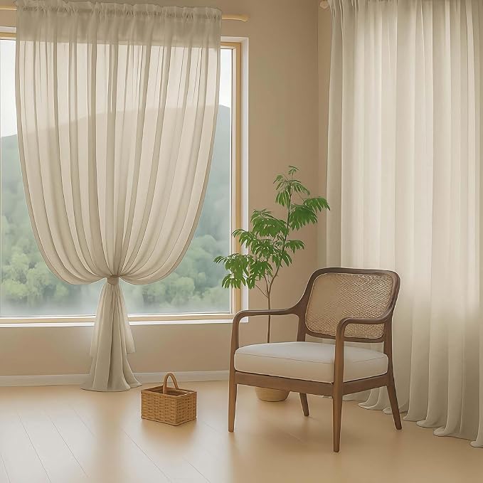 Taupe Sheer Curtains for Window 96 Inches Long 2 Panels Set, Soft Airy Light - Image 8