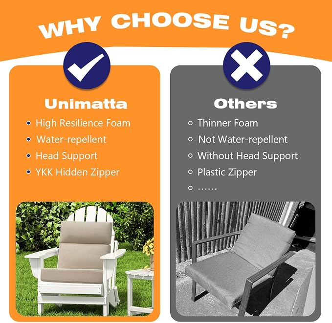 Unimatta Outdoor High Back Chair Cushion Seat Pads, 44 x 21 Inch - Image 6