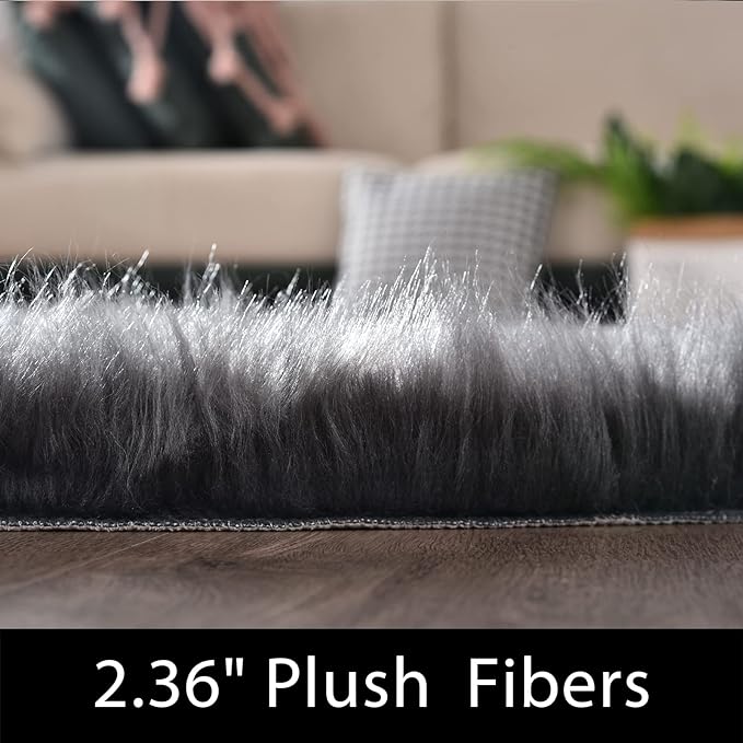 Latepis Large Rugs for Bedroom Dark Grey 6.7x10 Faux Sheepskin Fur Rug for - Image 3