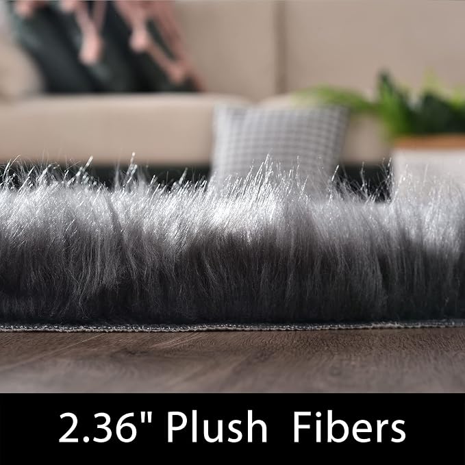 Latepis Rugs for Living Room 5x7 Dark Grey Washable Faux Fur Throw Rugs for - Image 2
