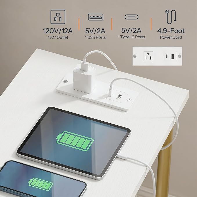 HOOBRO Side Table with Charging Station, End Table with USB Port and Outlet - Image 6