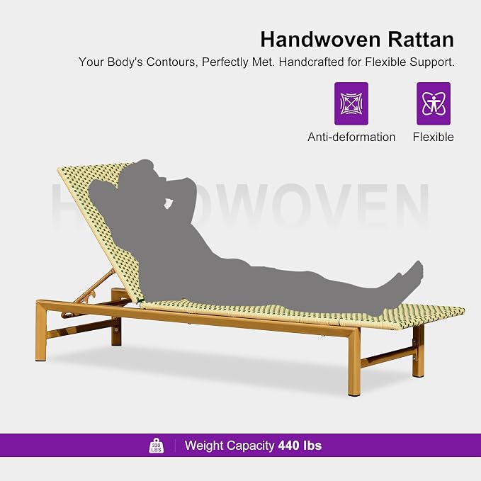 PURPLE LEAF Patio Chaise Lounge French Outdoor Lounger 1 Piece Wood-Grain - Image 5