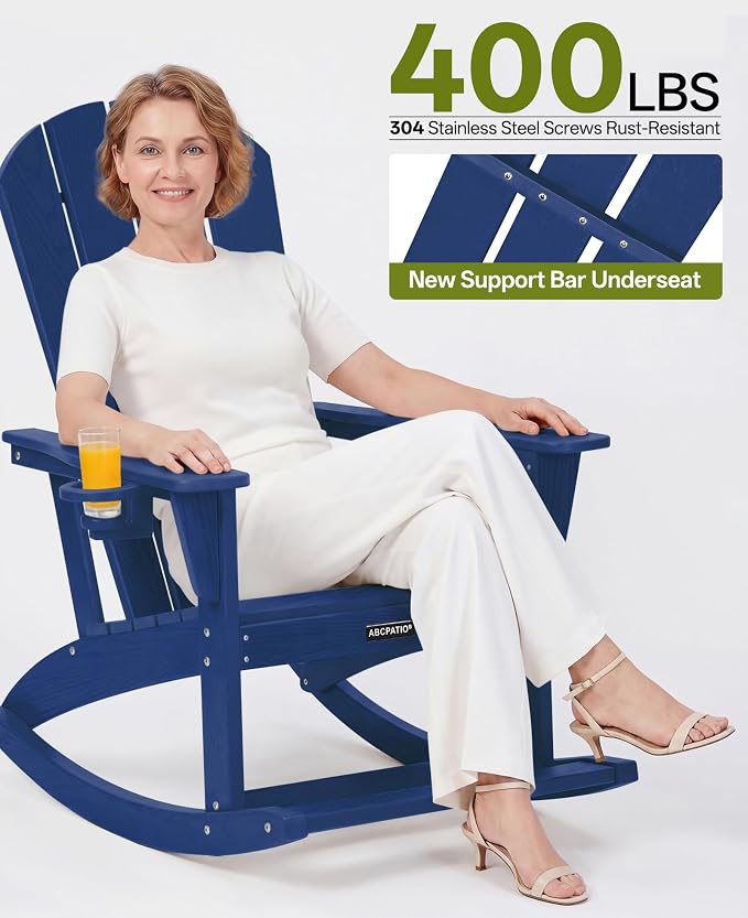 Outdoor Oversized Adirondack Rocking Chairs, All Weather HDPE Patio Rocking - Image 5