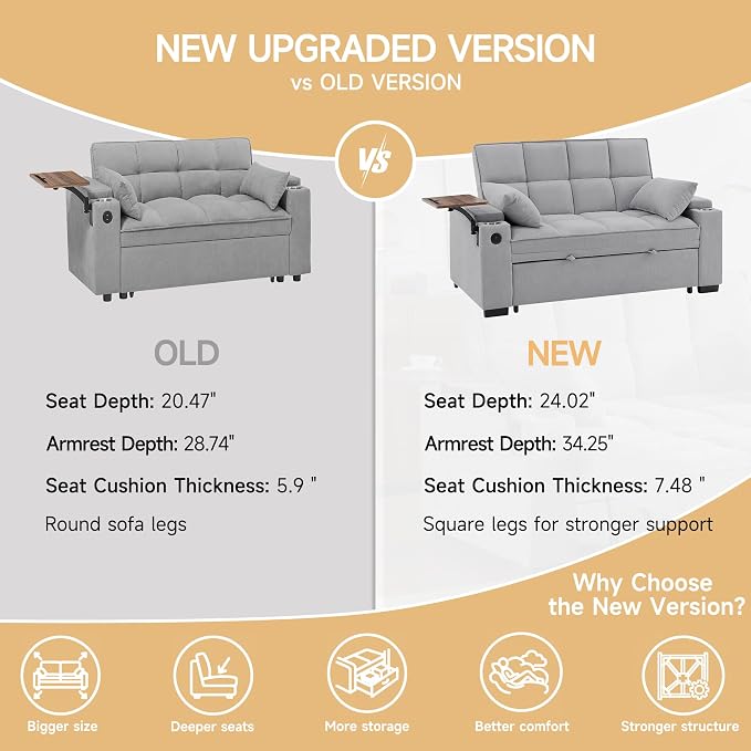 Auvsoce 65" Sleeper Sofa Bed Loveseat, Convertible Couch - Image 6