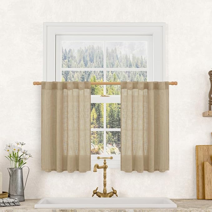 LAMIT Semi Sheer Linen Curtains 36 Inch Length by LAMIT