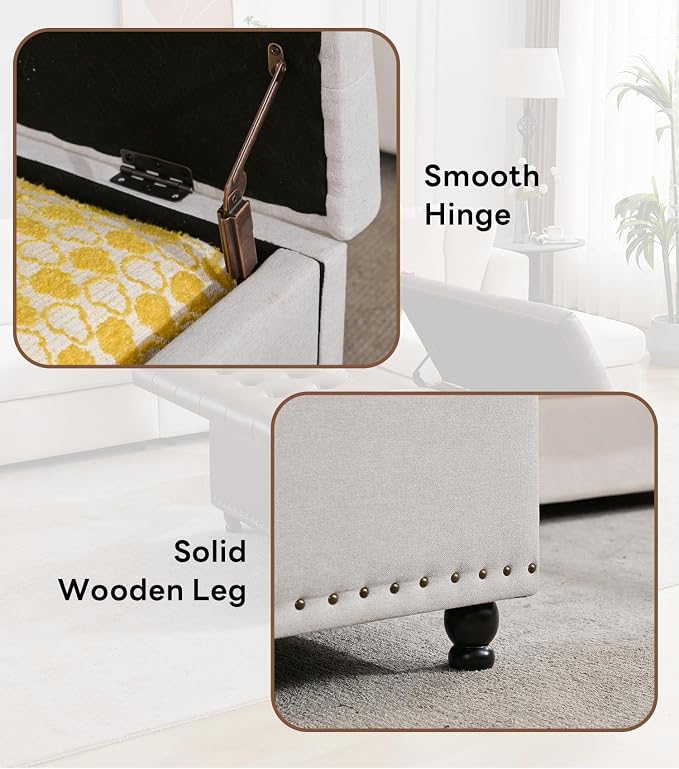 Tbfit Large Square Storage Ottoman Bench, Tufted Upholstered Coffee Table - Image 7