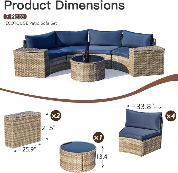 ECOTOUGE 8-Piece Half-Moon Curved Patio Furniture Set - Image 2
