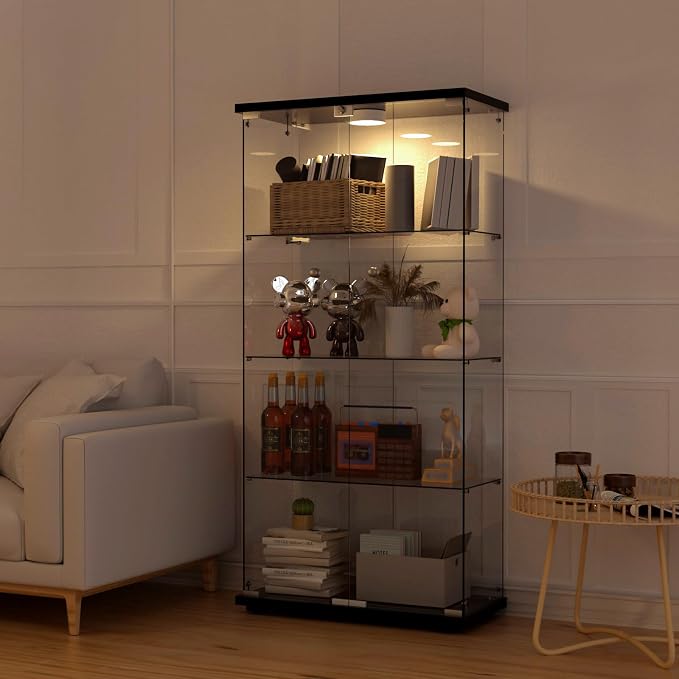 Display Cabinet with Light, Glass Door and Lock, 4-Shelf Fast Installation in - Image 4