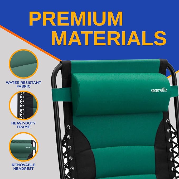 SereneLife Oversized Padded Zero Gravity Lounge Chair, Foldable Outdoor Patio - Image 7