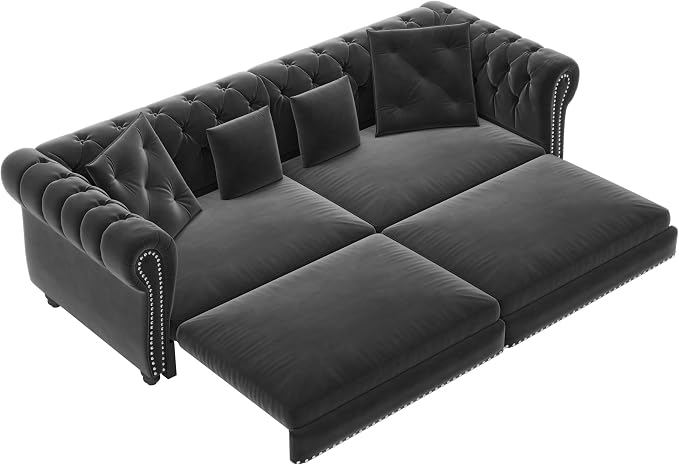 89" Velvet Pull Out Sofa Bed - Image 9