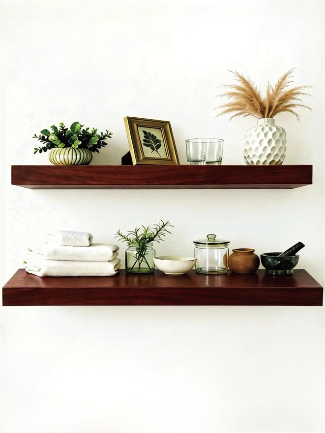 Solid Wood Floating Shelves, 40in Finished Real Wood Wall Shelves by Unknown