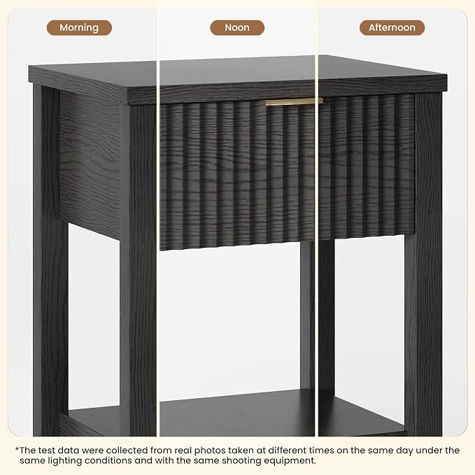 Fluted Night Stand with Golden Handle, Bedside Table with Storage Shelf - Image 5