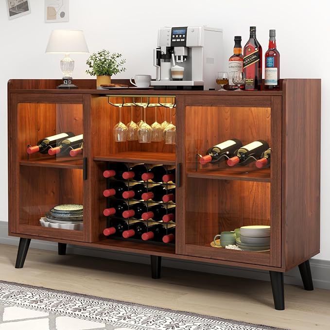 Auromie Wine Bar Cabinet with Led Light, Home Coffee Cabinet with Wine and - Image 2