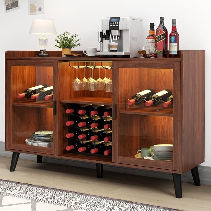 Loomie Wine Bar Cabinet with LED Light, Home Coffee Cabinet with Wine Rack and by LOOMIEDirect