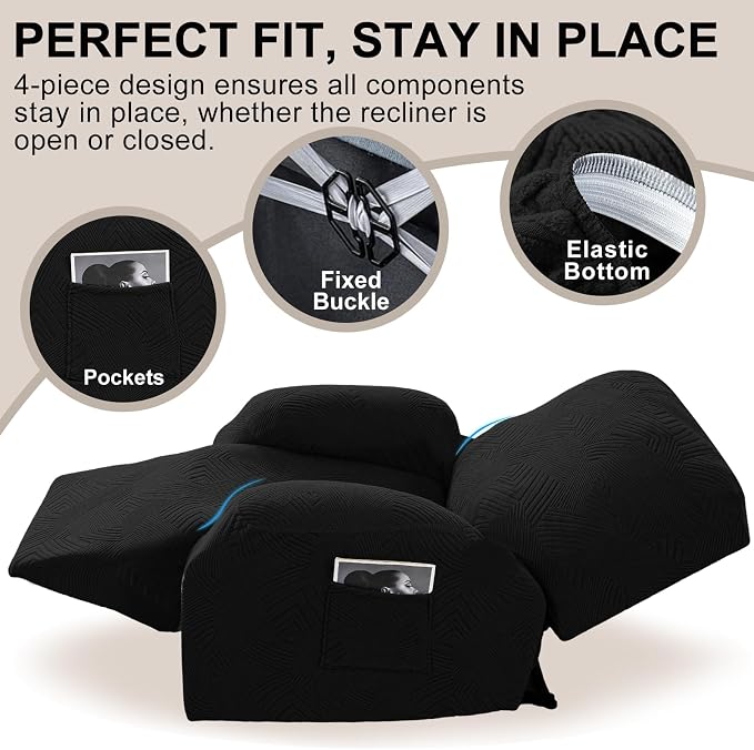 Recliner Chair Covers, 4-Piece Stretch Geometric Strokes Jacquard Reclining - Image 4
